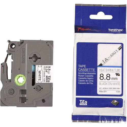 71564.jpg BROTHER HSE221E Heat Shrink Tape Black on White 1.5m x 9mm - Imagen 1