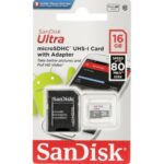 SDSQUNS-016G-GN3MA - SanDisk MIcroSDHC 16gb ULTRA w/adapter USH-1 Android 80mb/s